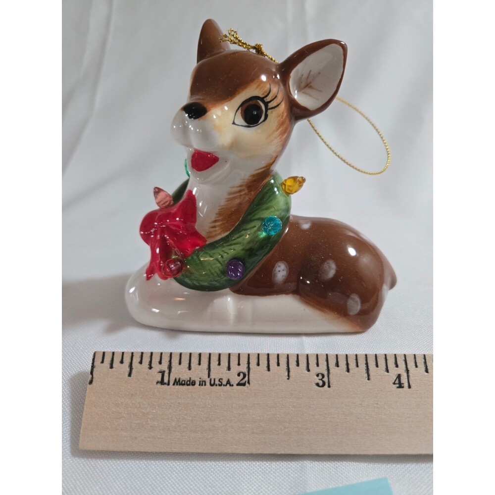 Mr Christmas Deer Reindeer Ornament Ceramic Light Up Follow Magic Battery 4.5"
